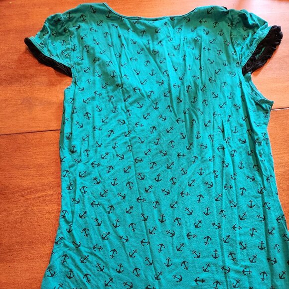 Turquoise and black Sourpuss anchor print Patsy top - Picture 4 of 6